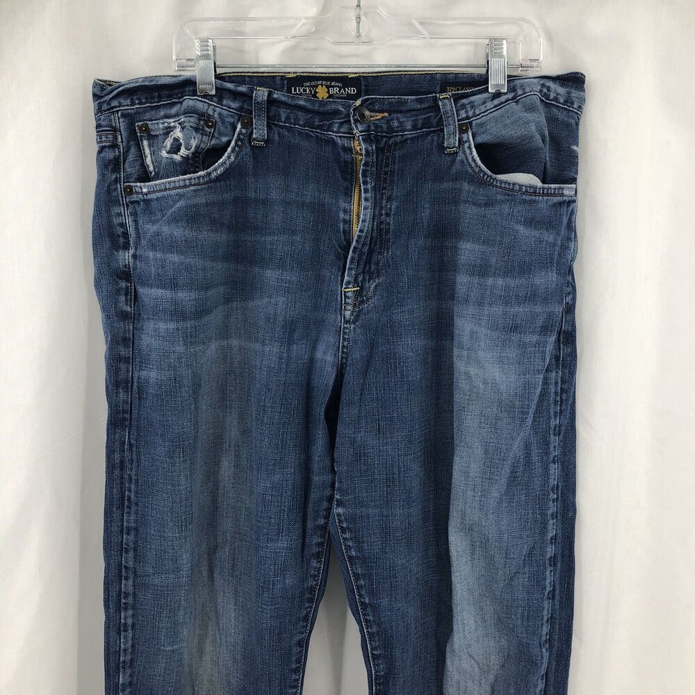 Lucky Brand 329 Classic Straight Jeans Blue Distressed Denim 38x34